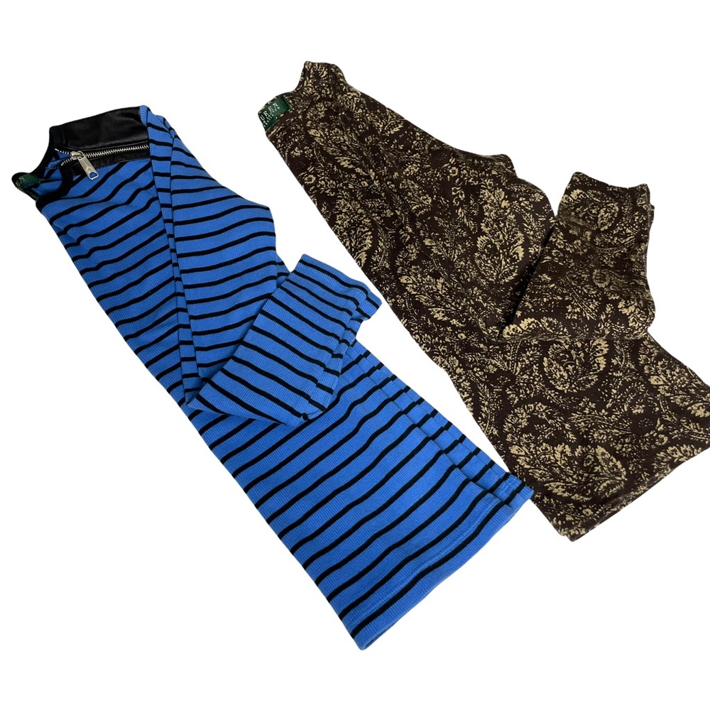 Ralph Lauren Lot Of 2 _Petite S Shirts_Paisley Brown_Blue Stripe Zipper Shoulder